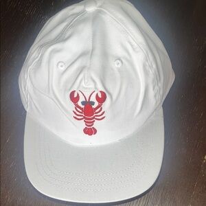 White Cap with Red Lobster Embroidery